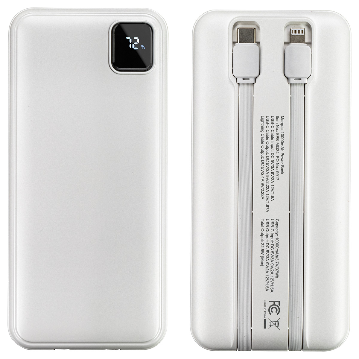 Marquis 10000mAh 20W PD Power Bank with Built-In Cables 22