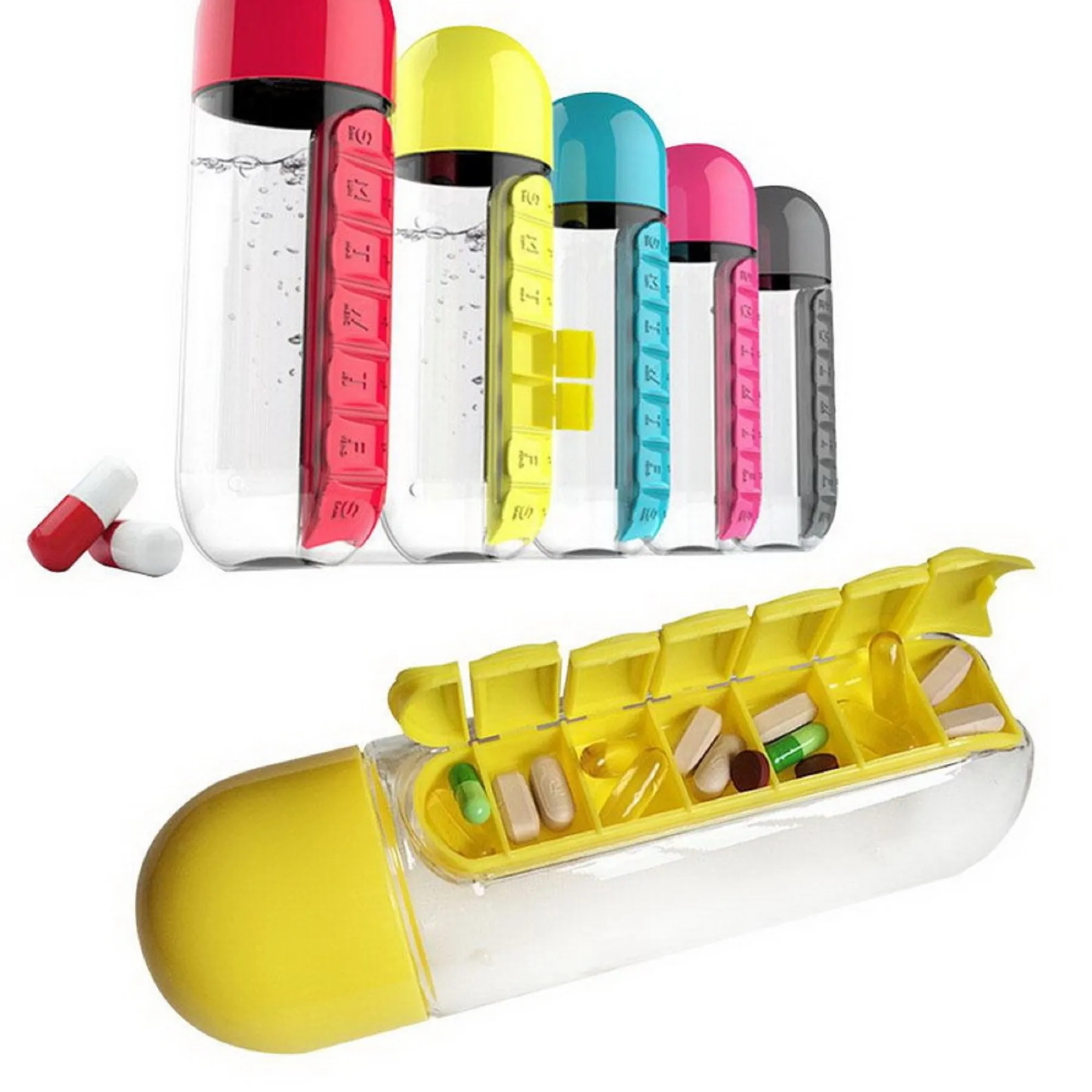 20 OZ Water Bottle with 7 Compartments Pill Box 4