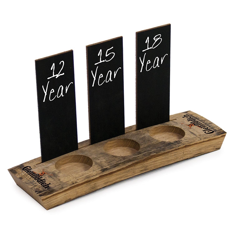 Barrel Stave Sampler Flight with Chalkboard Inserts - 3-slot 4
