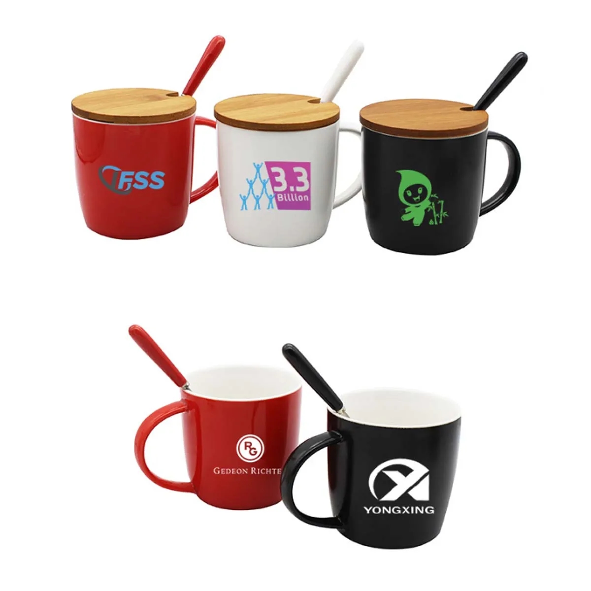 16oz. Ceramic Coffee Cup Mug with Spoon and Wooden Lid 5