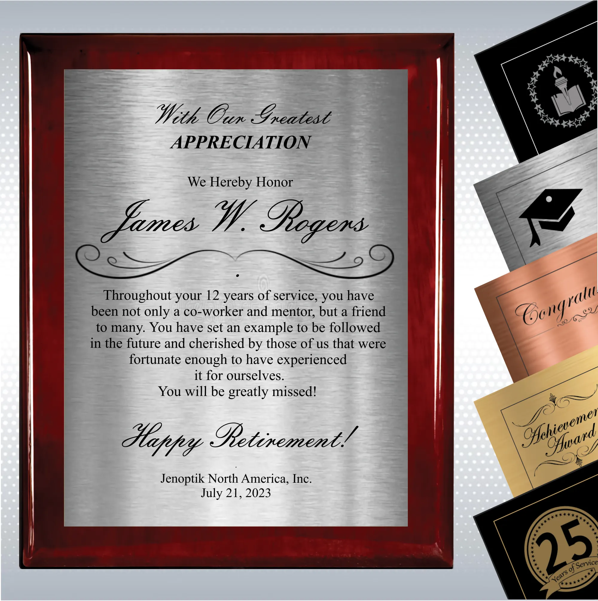 Rosewood Piano Finish Wood Plaque Retirement Gift Award 4