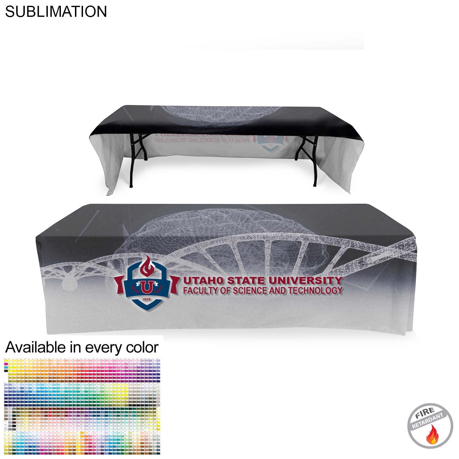 Faculty Table Cloth for 8' table, Drape style, 3 sided, Open Back, Have different Faculty names 2