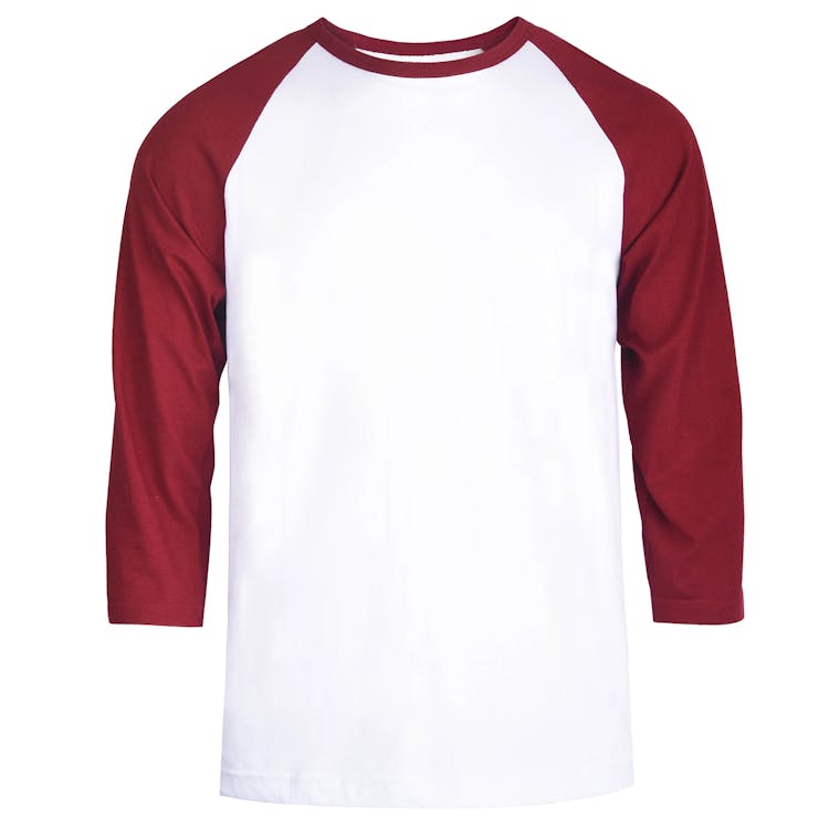 Men's 3/4 Sleeve Baseball T-Shirt - Large Burgundy/White
