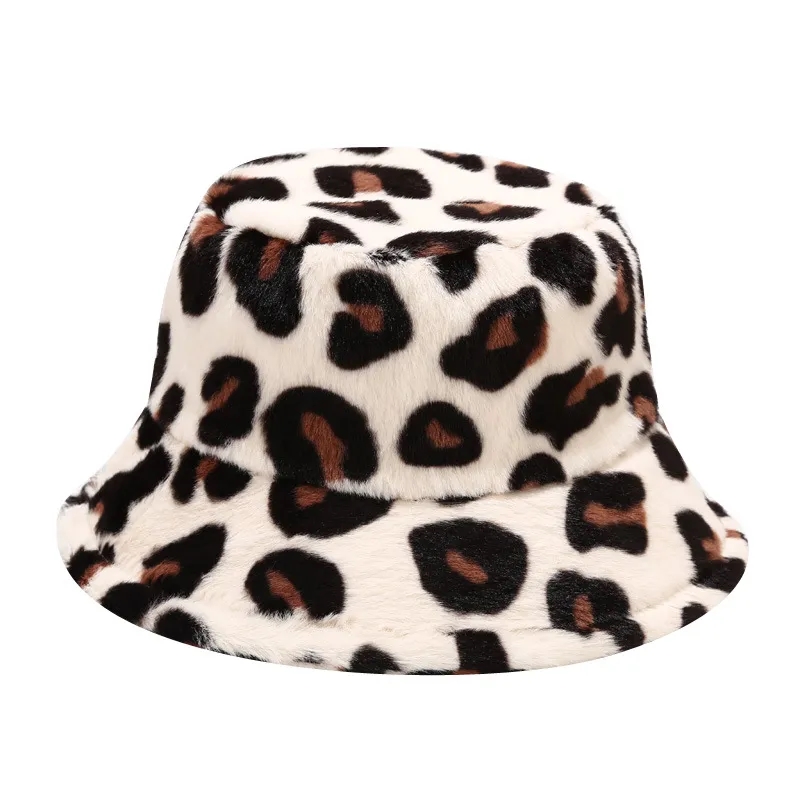 New Plush Leopard Pattern Bucket Hat Winter 5