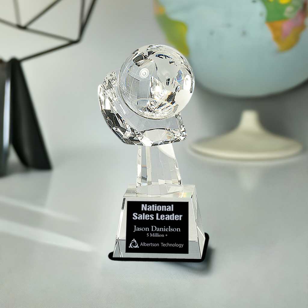 8" Clear Crystal Globe In Hand 3