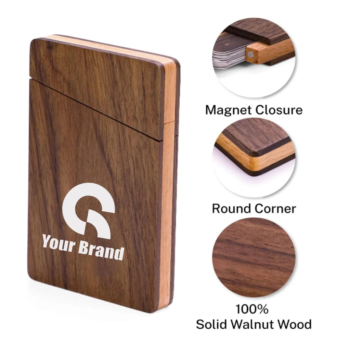 Portable Slim Durable Walnut Wood Business Cards Case Holder 1