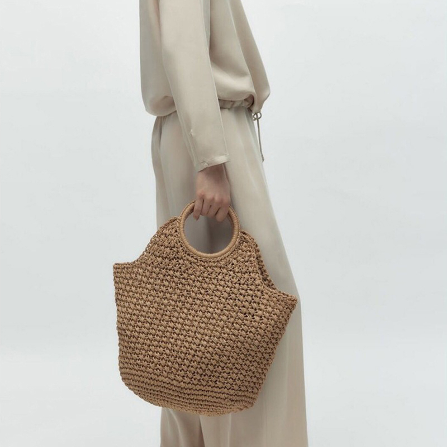 Hand-woven Straw Large Bag Round Handle for women 5