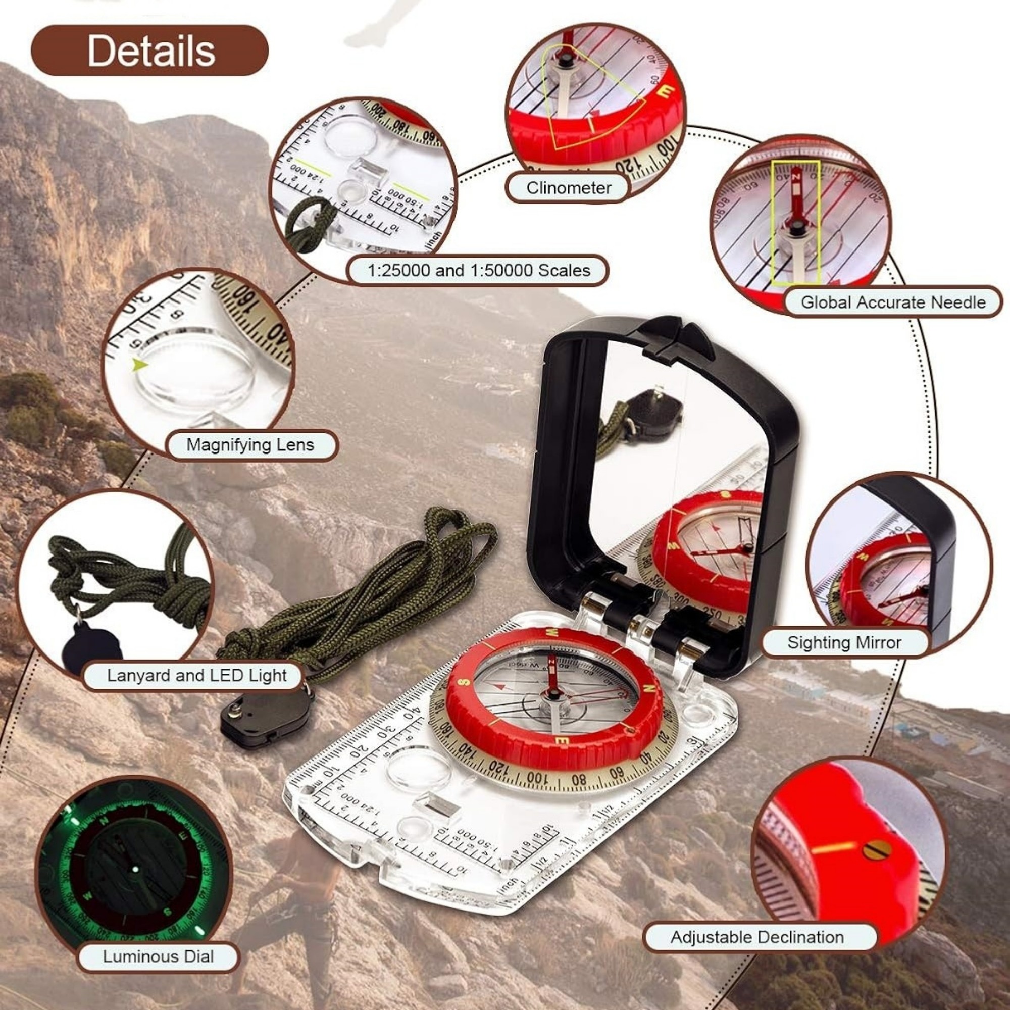 Sighting Mirror Compass With LED light 1