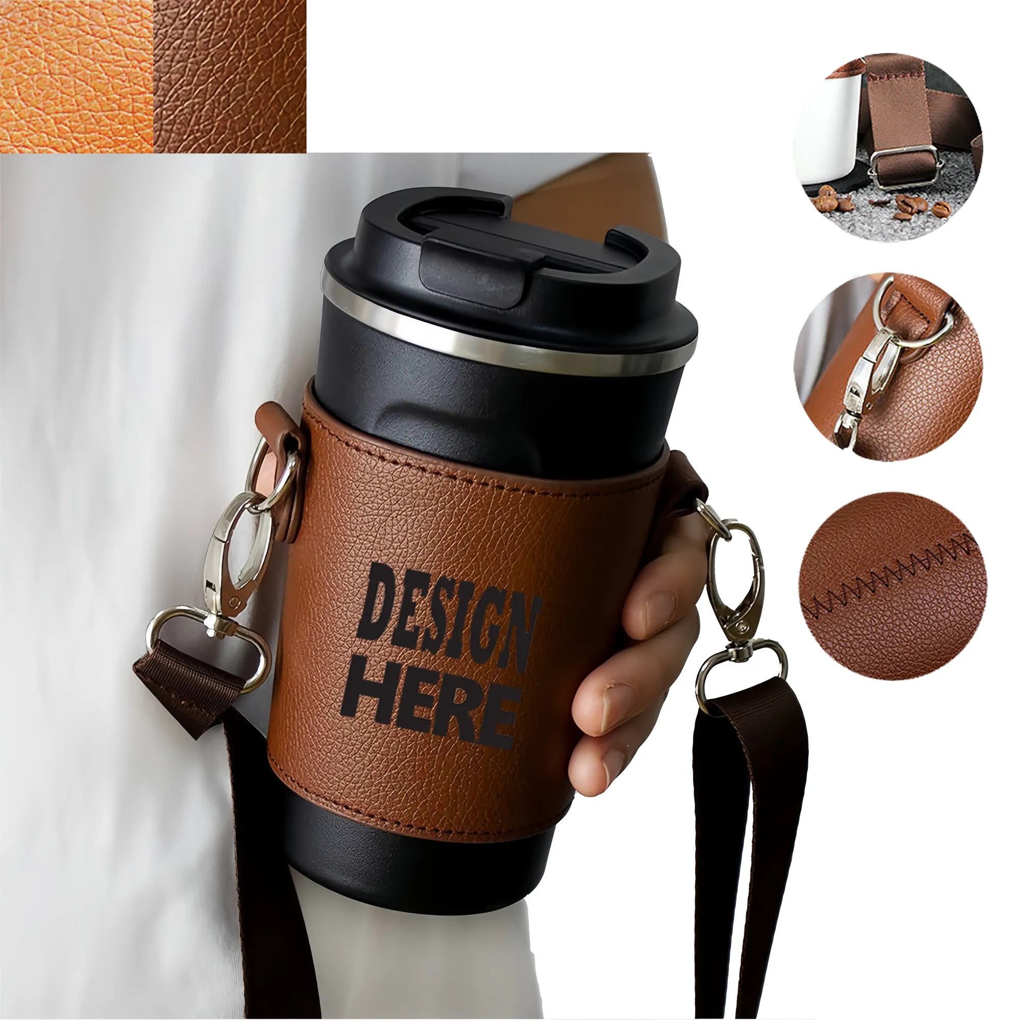 Cross-Strap Leather Beverage Sleeve 2