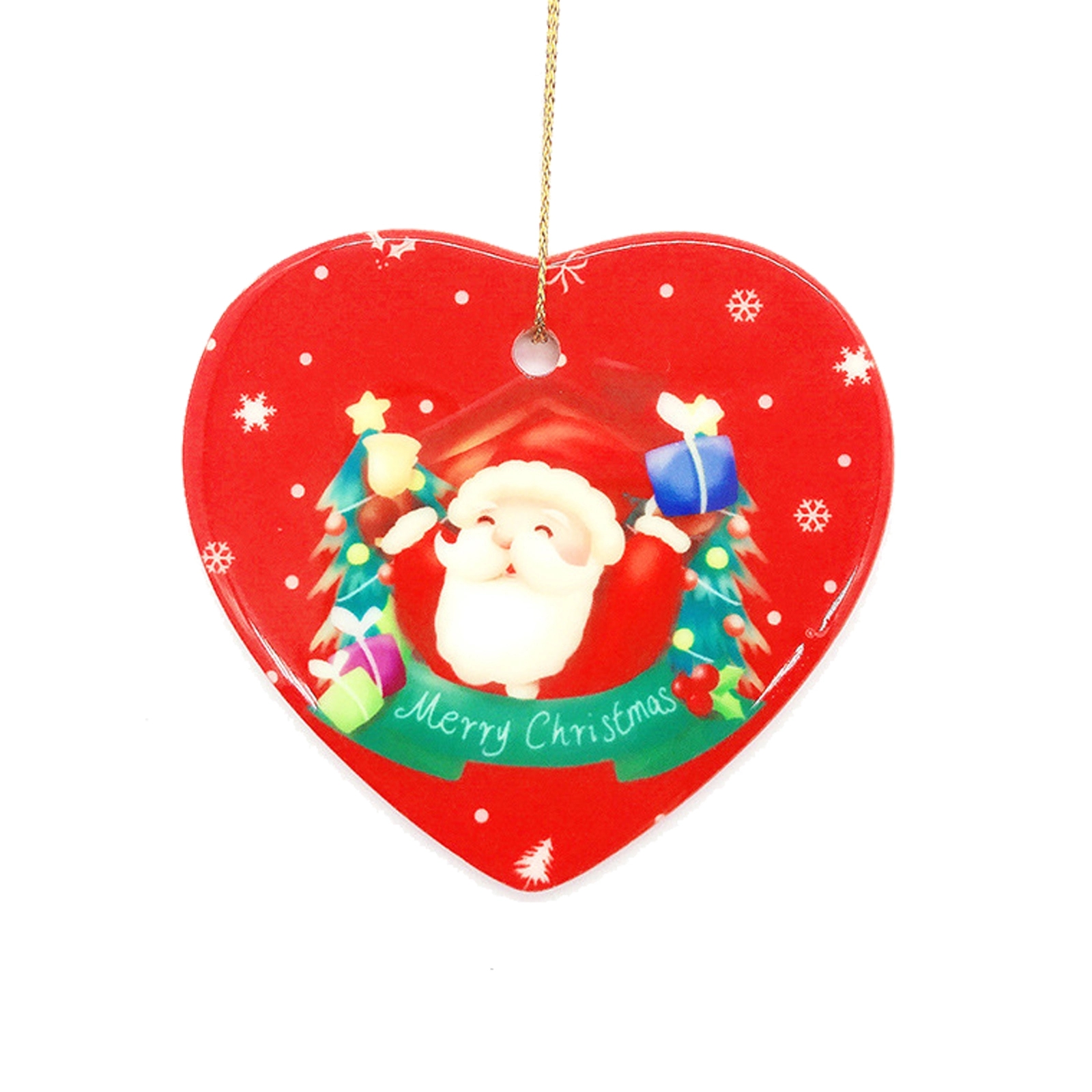 Christmas Ceramic Pendant 3" Heart-Shaped Porcelain Slice 2