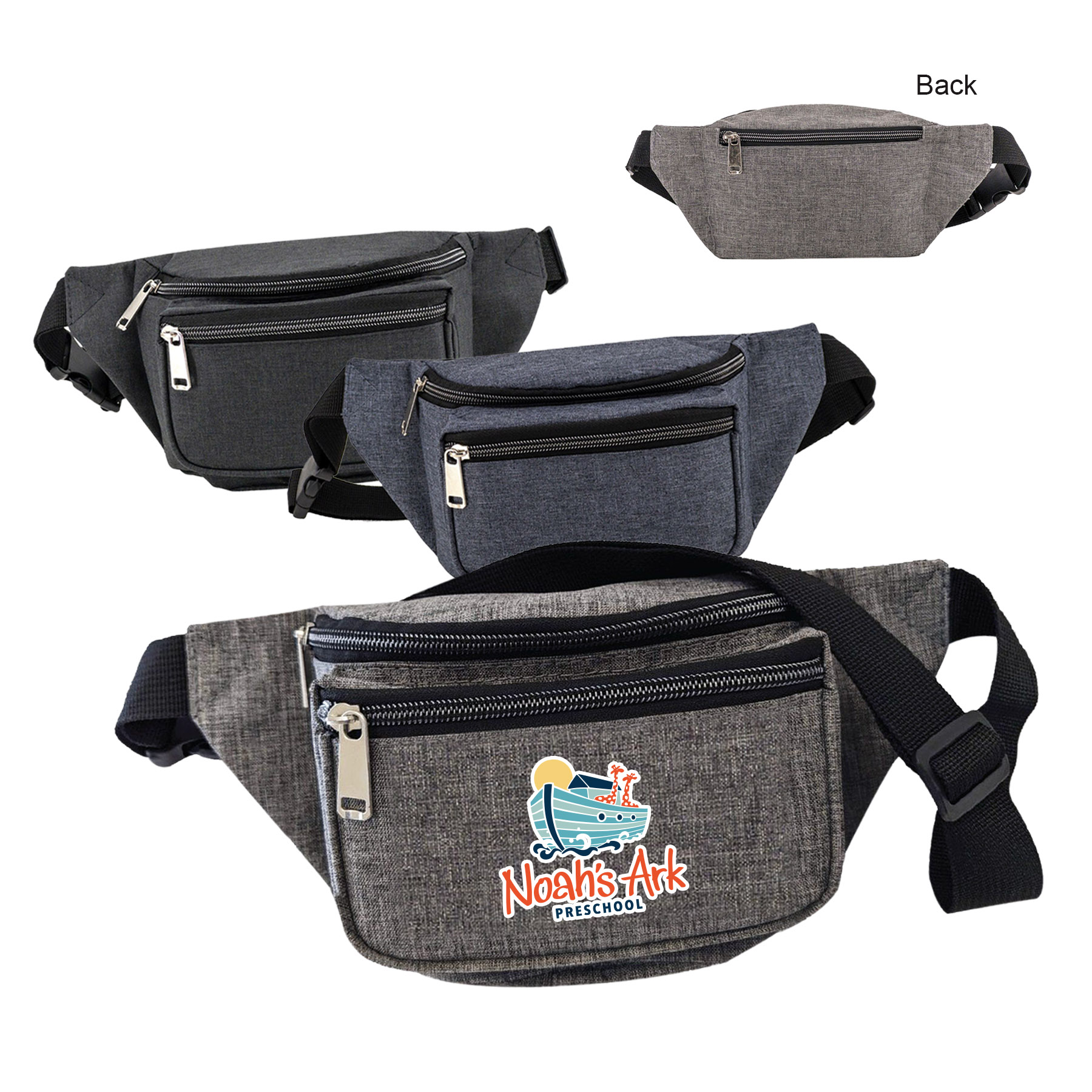 300D Heathered 3-Zipper Fanny Pack Bag 4