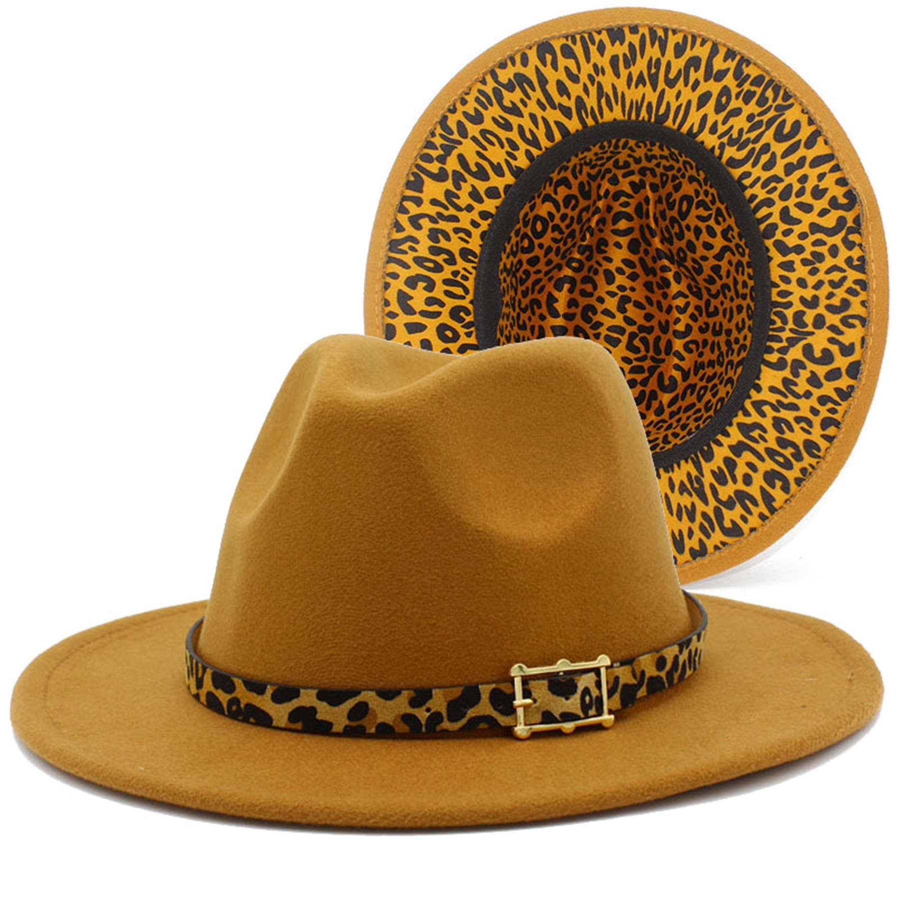 Leopard Print Colorblock Felt Fedora Panama Hat 5