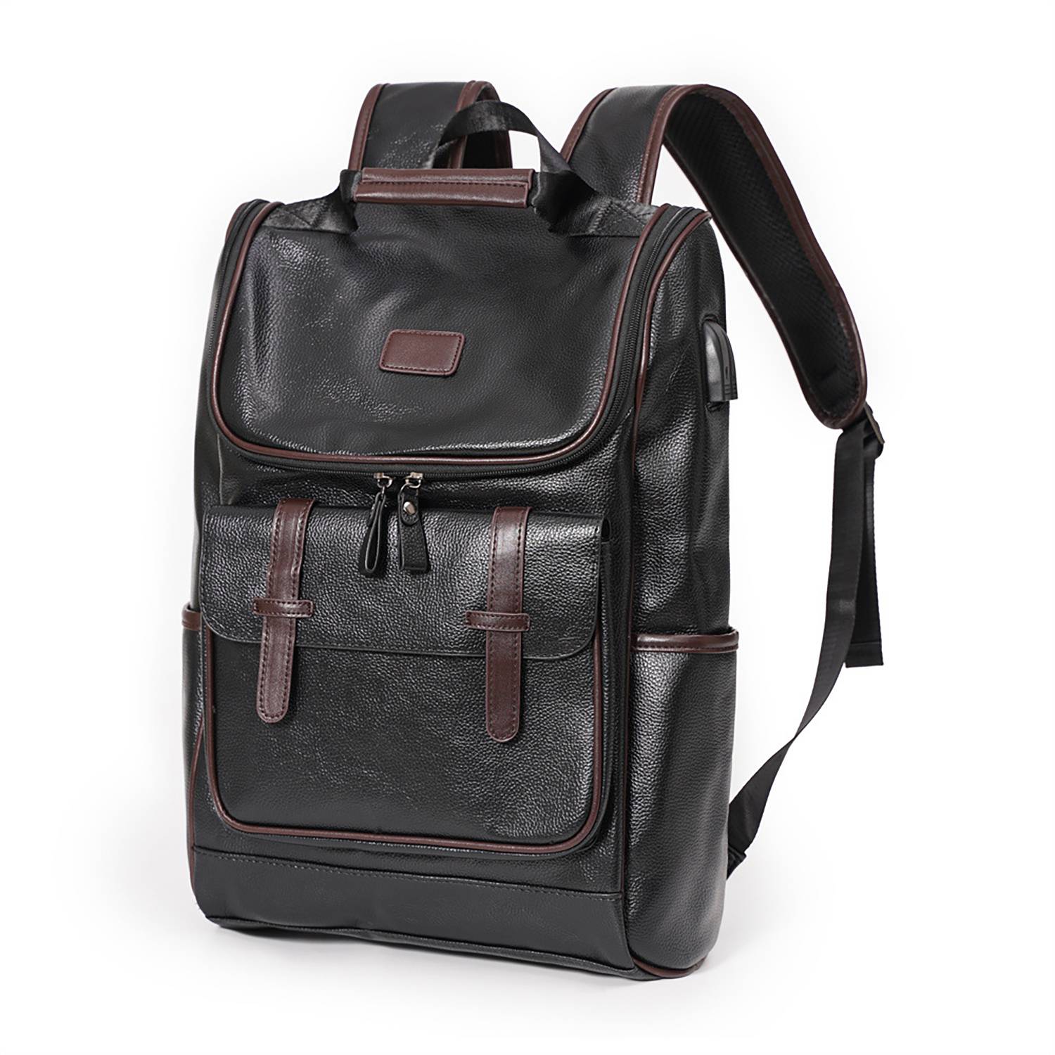 Large-Capacity PU Leather Student Backpack w/ USB Port 4