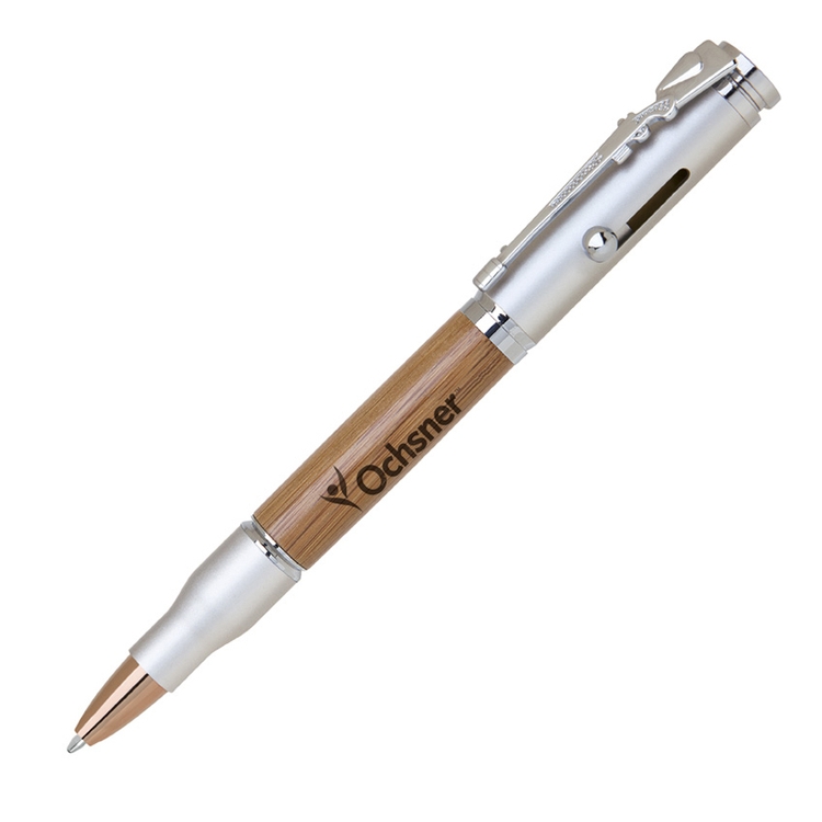 Bullet Brass Ball Point Pen (Satin Chrome/Chrome/ Bamboo) 3