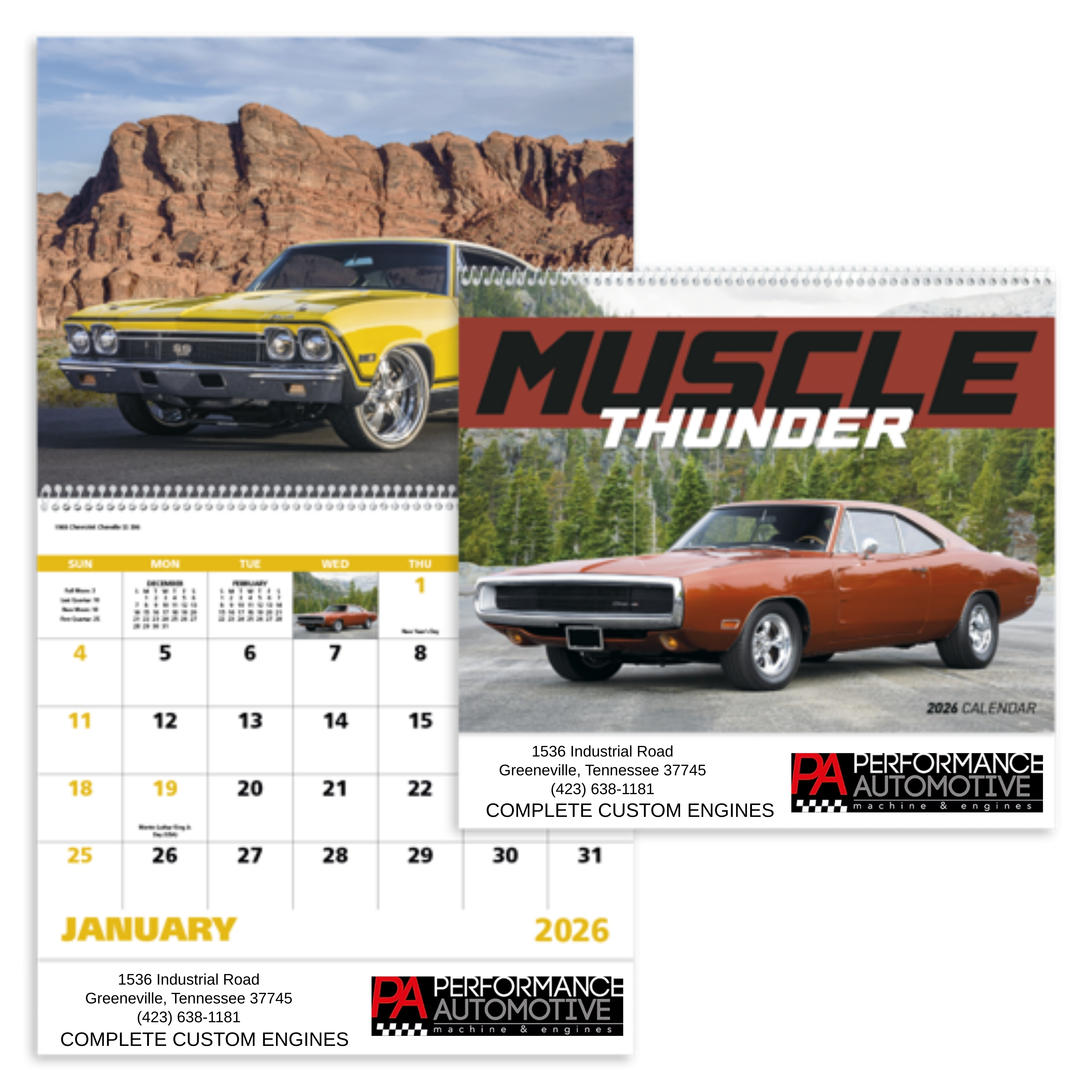 13 Month Muscle / Thunder Car Wall Calendar - Spiral 1