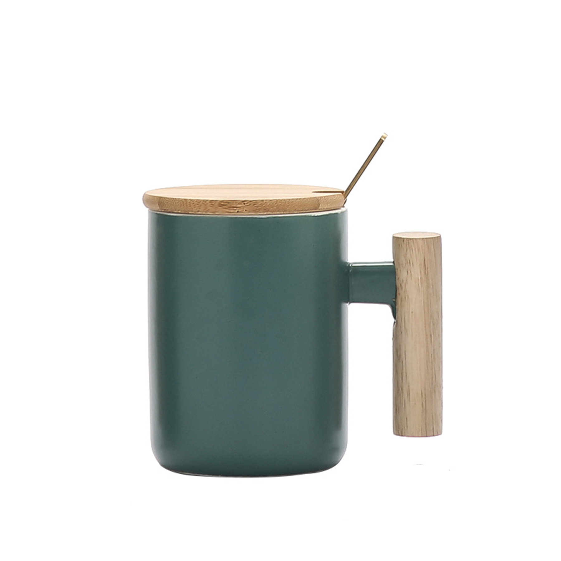 Ceramic Cup With Wooden Handle, Spoon, Lid 6