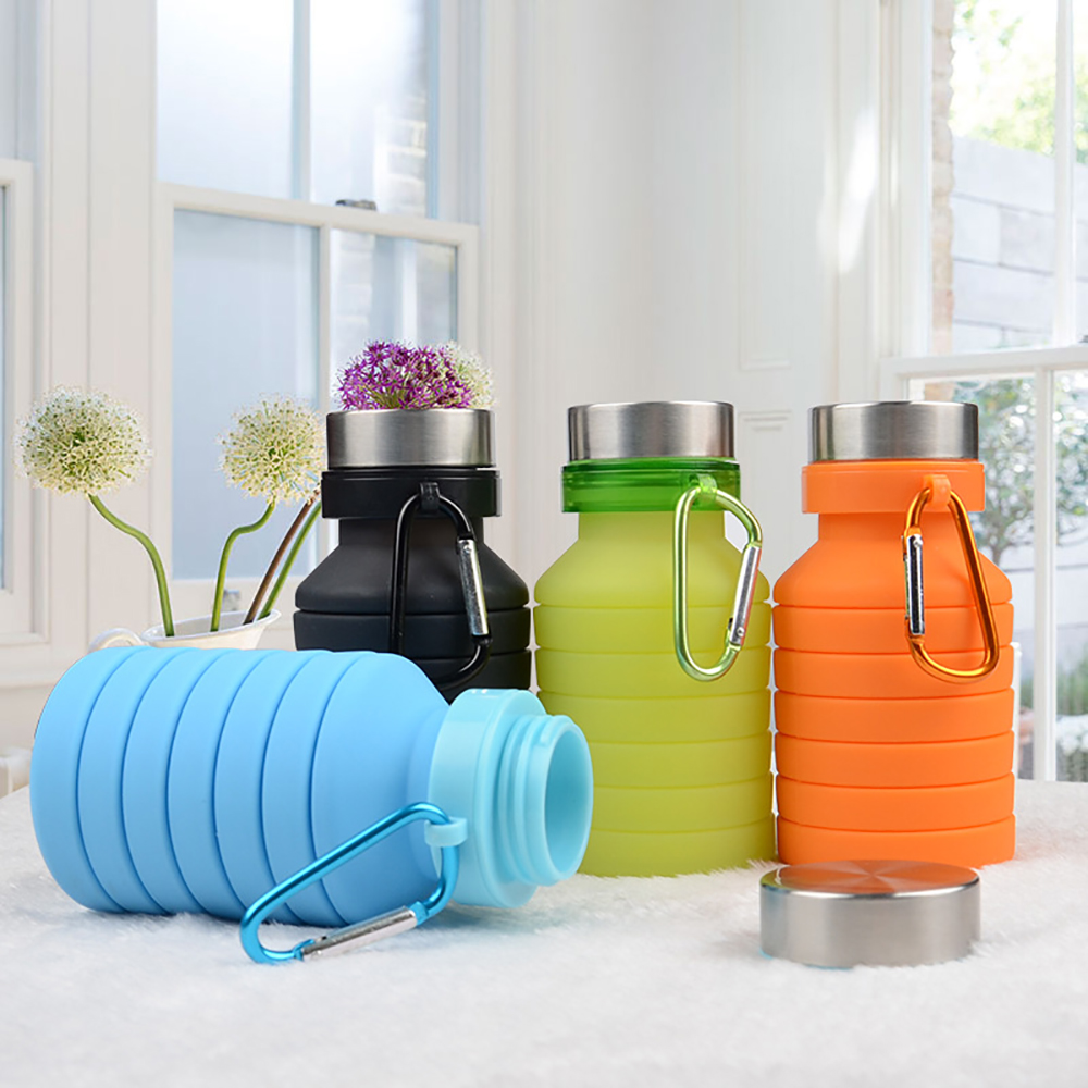 550ML Silicone Folding Sports Water Bottle, custom plastic water bottle with logo imprint 3