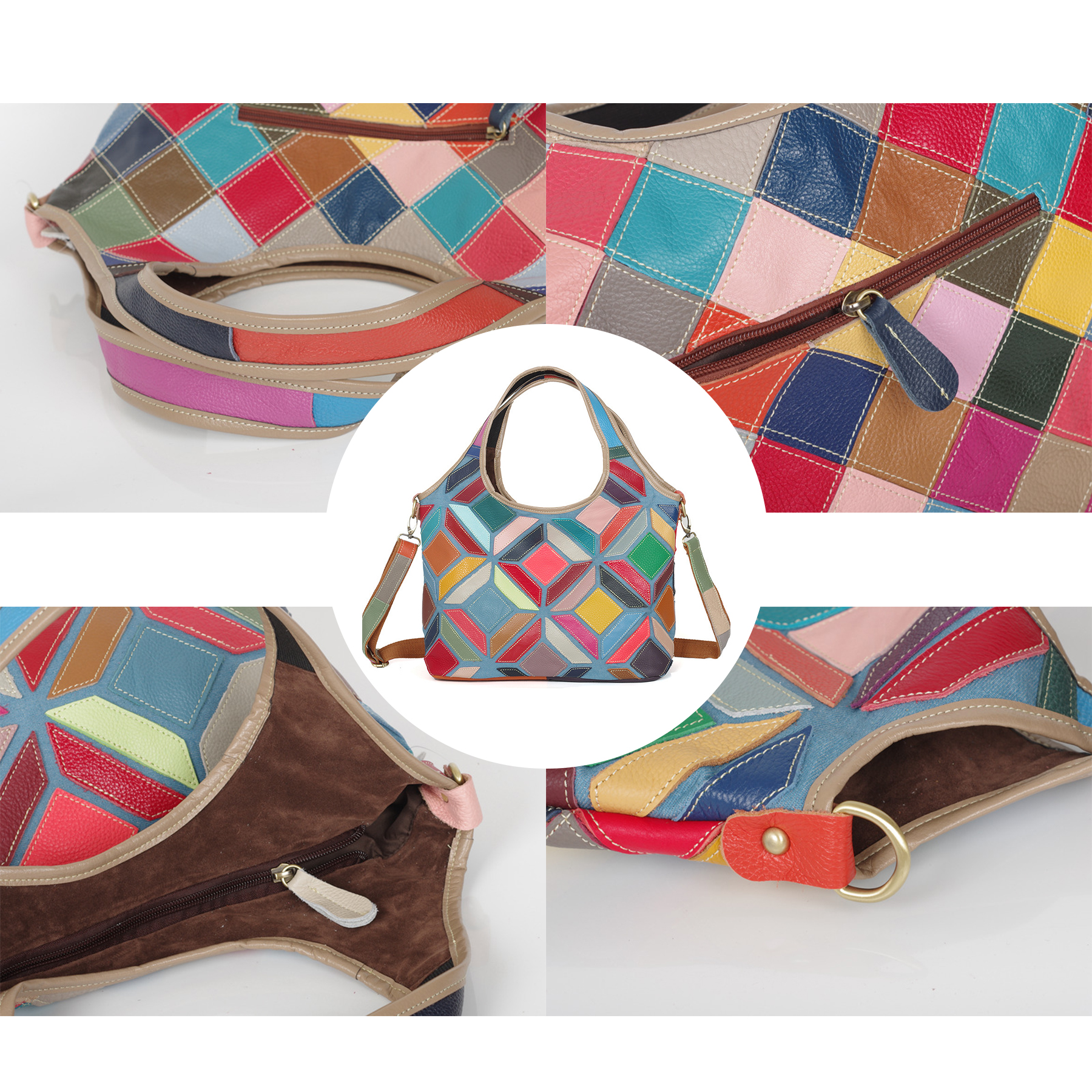 Genuine Leather Colourful hand-paneled shoulder tote 2