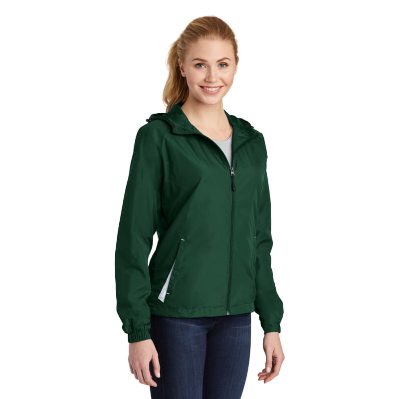Sport-Tek Women's Colorblock Hooded Raglan Jacket. 2