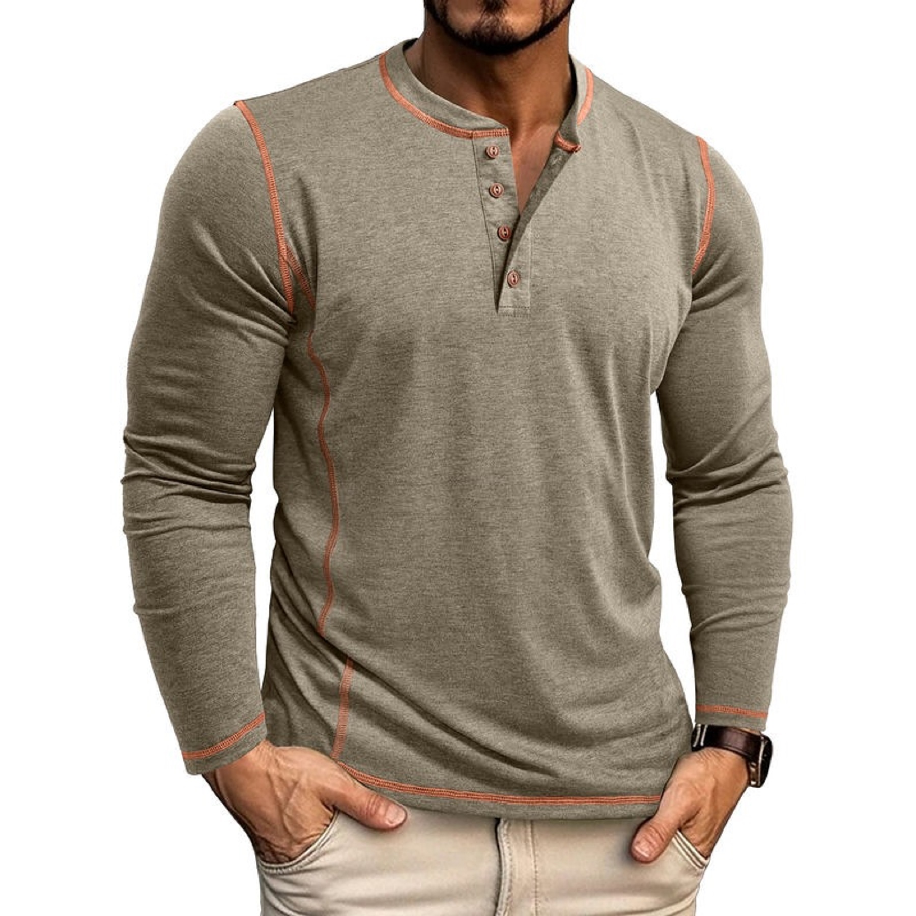 Neck Henley Men Shirts Long Sleeve Shirts 9