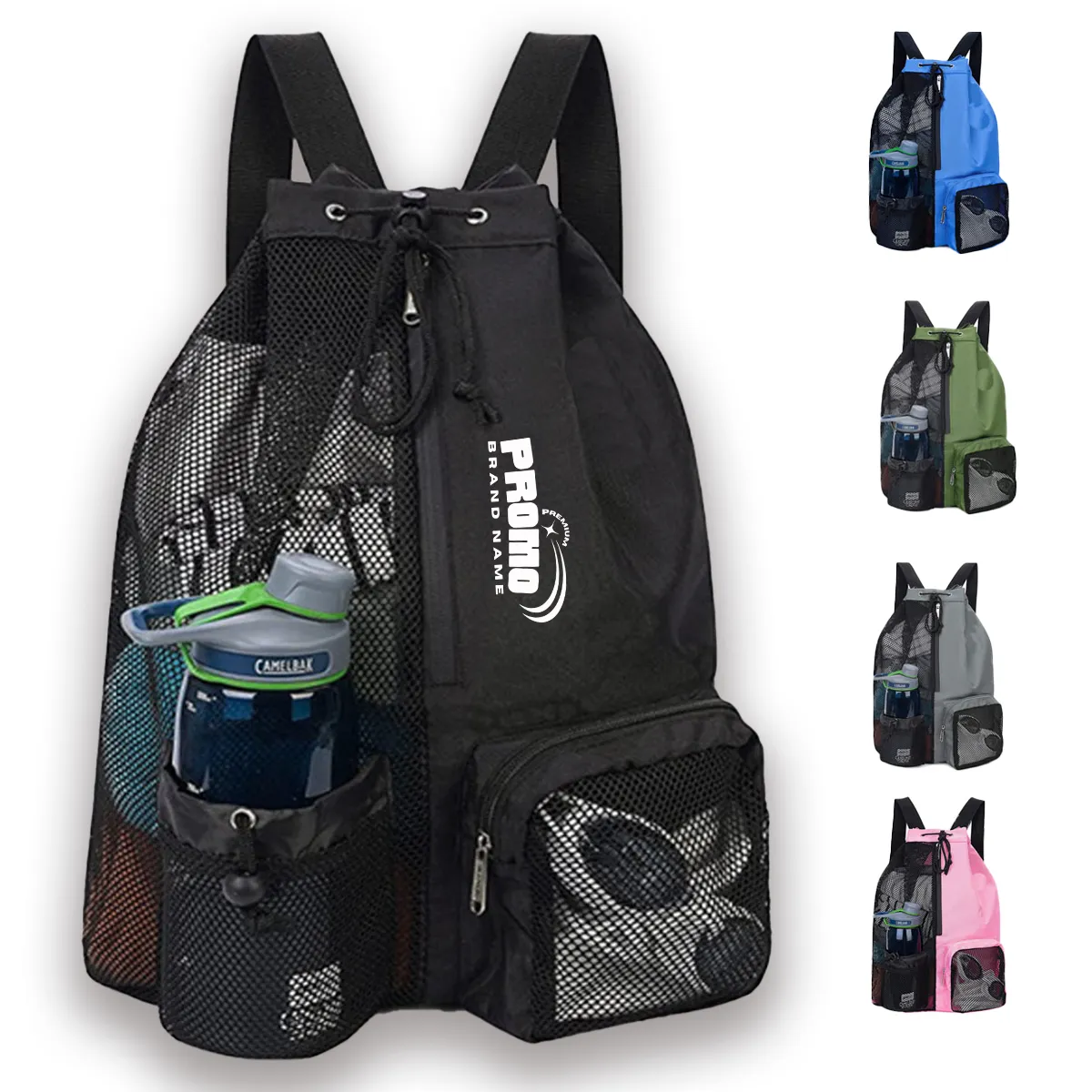 Wet and Dry Compartments Mesh Drawstring Swim Backpack 1