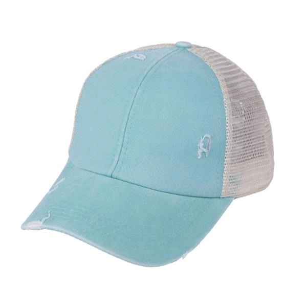 Washed Cotton Ponytail Baseball Mesh Cap 3