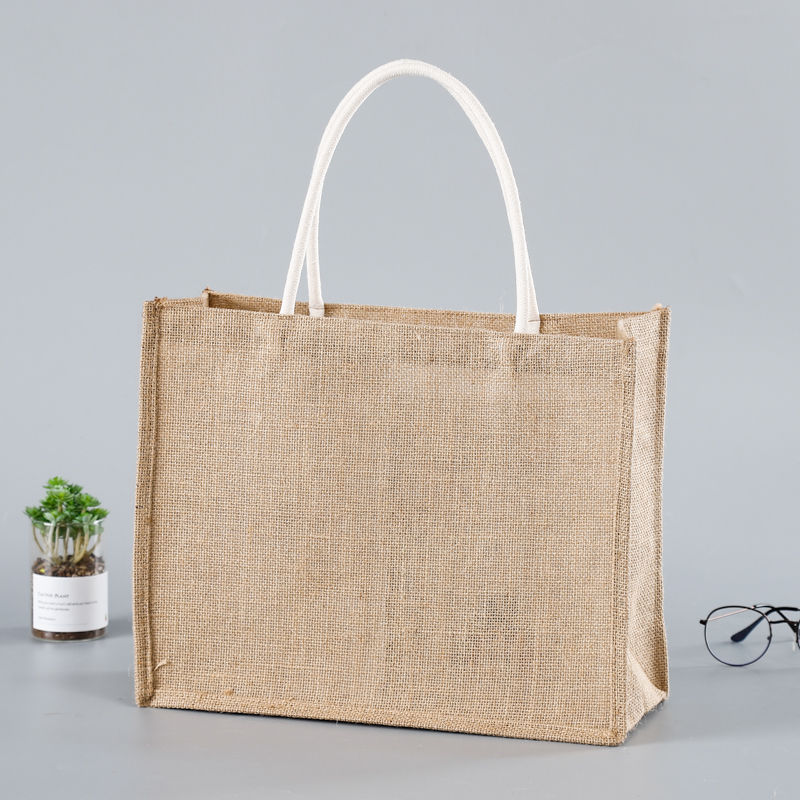 Jute - Burlap Shopping Tote W/ Cotton Handles 1