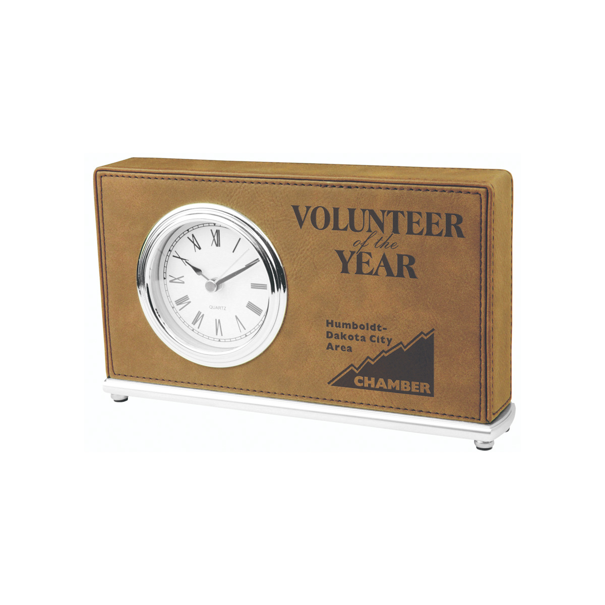 7" x 4" Dark Brown Leatherette Horizontal Desk Clock