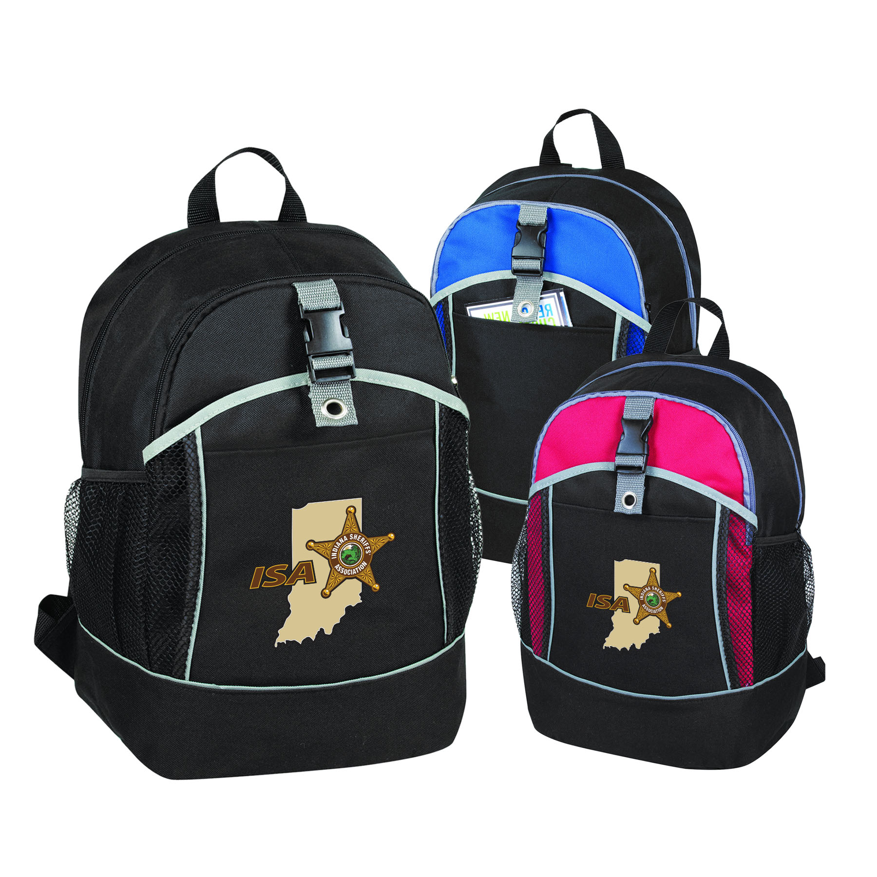 600D Polyester Ring Attachment Zippered Pocket Backpack 3