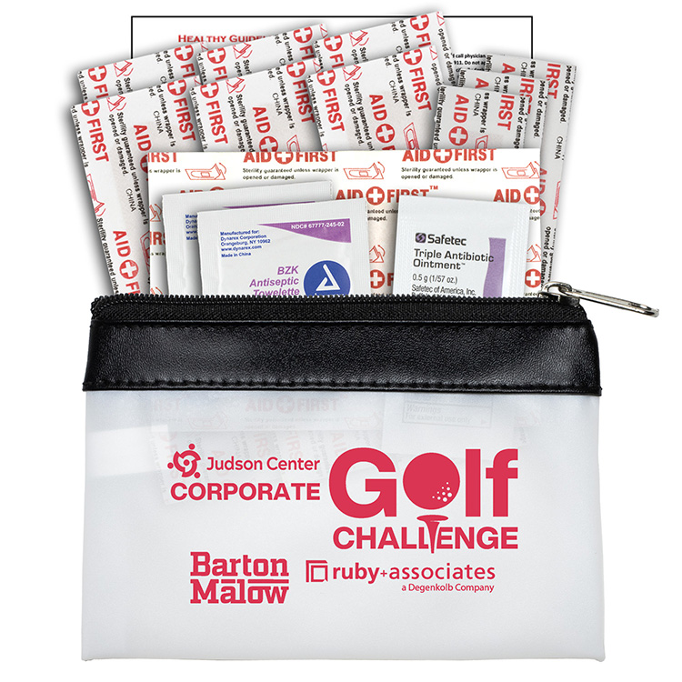 "SAFETY-ON-THE-GO" 14 Piece First Aid Kit in Colorful Zipper Vinyl Pouch 17