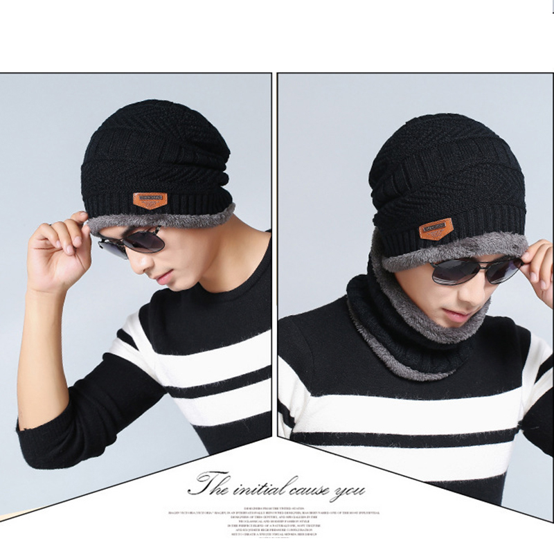 Unisex Beanie Knit Hats Scarf Set w/Thick Fleece Lined 8