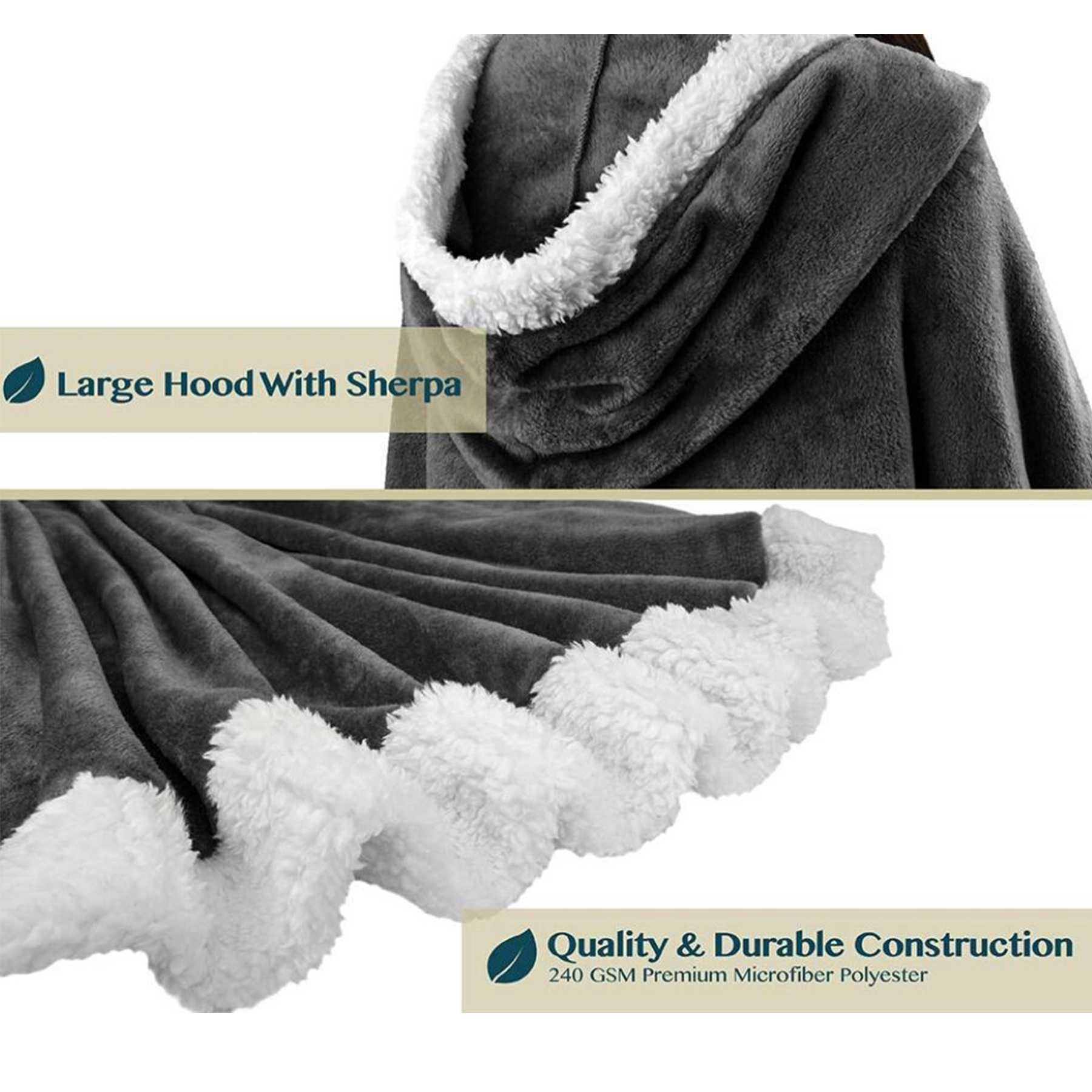 Poncho Hooded Blanket Wrap With Pockets Sherpa Fleece 5