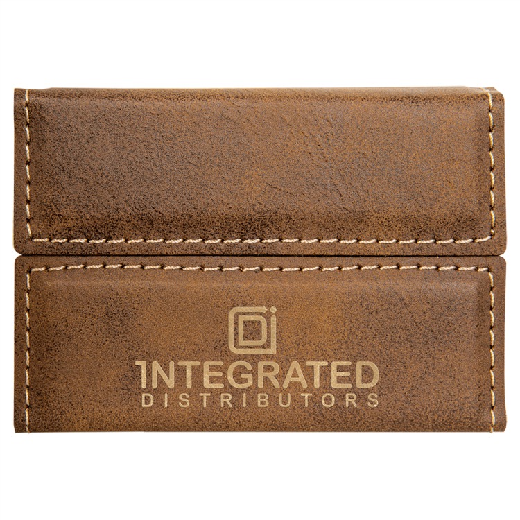 3 3/4" x 2 3/4" Rustic/Gold Leatherette Hard Business Card Holder 4