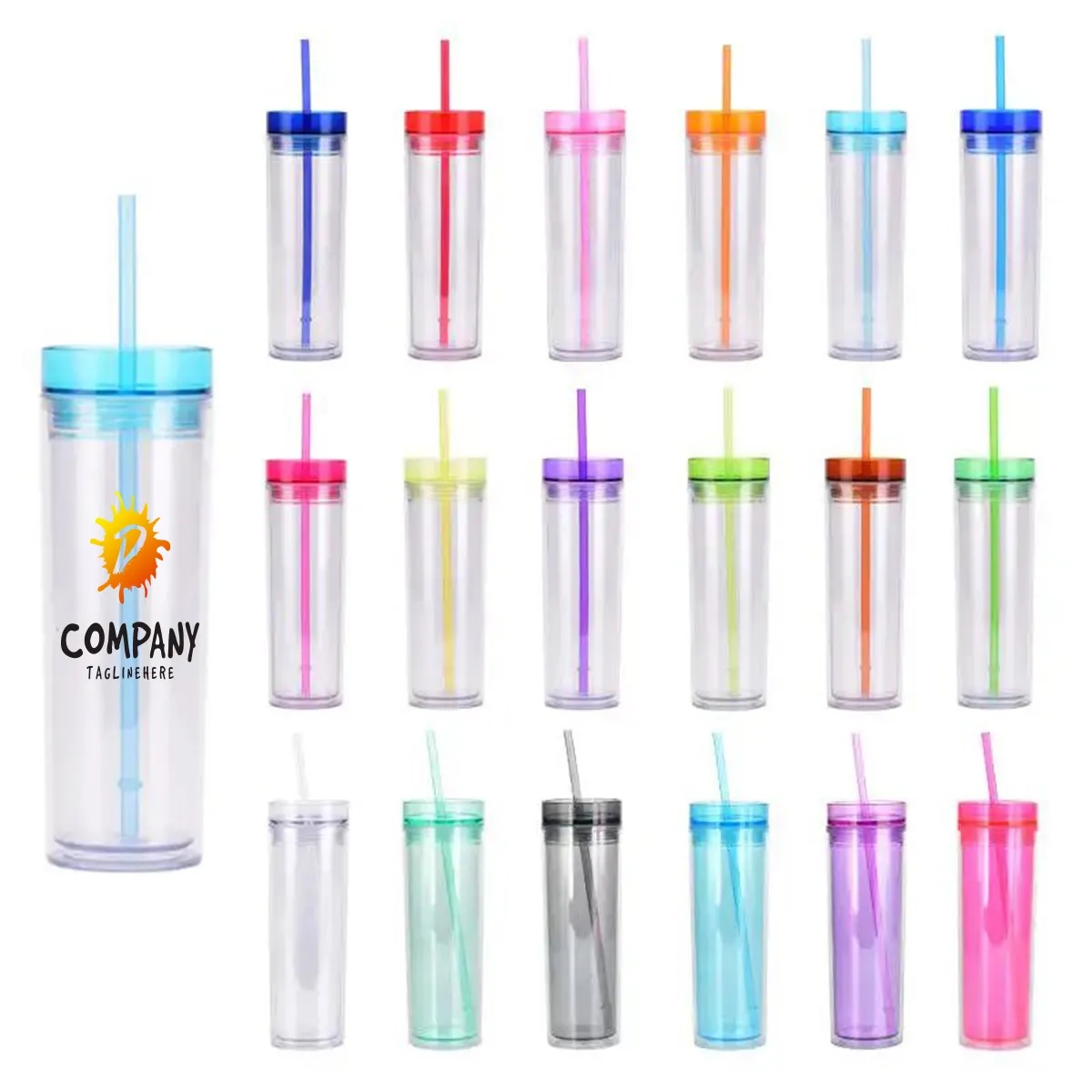 Clear Bottle Double-Wall Cup with Colorful Lid and Straw 6