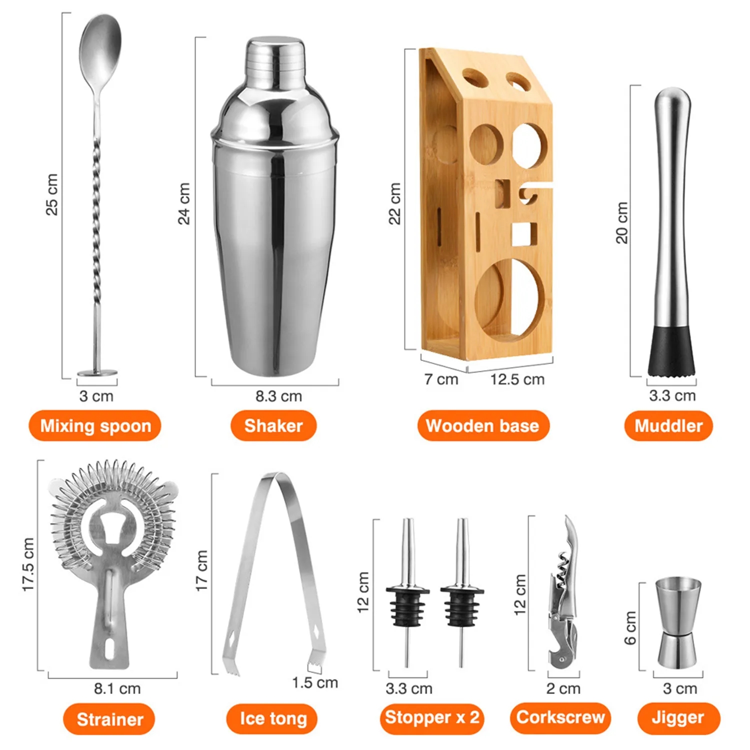 11 pcs Bartender Set Drink Cocktail Shakers wt Bamboo Stand 6