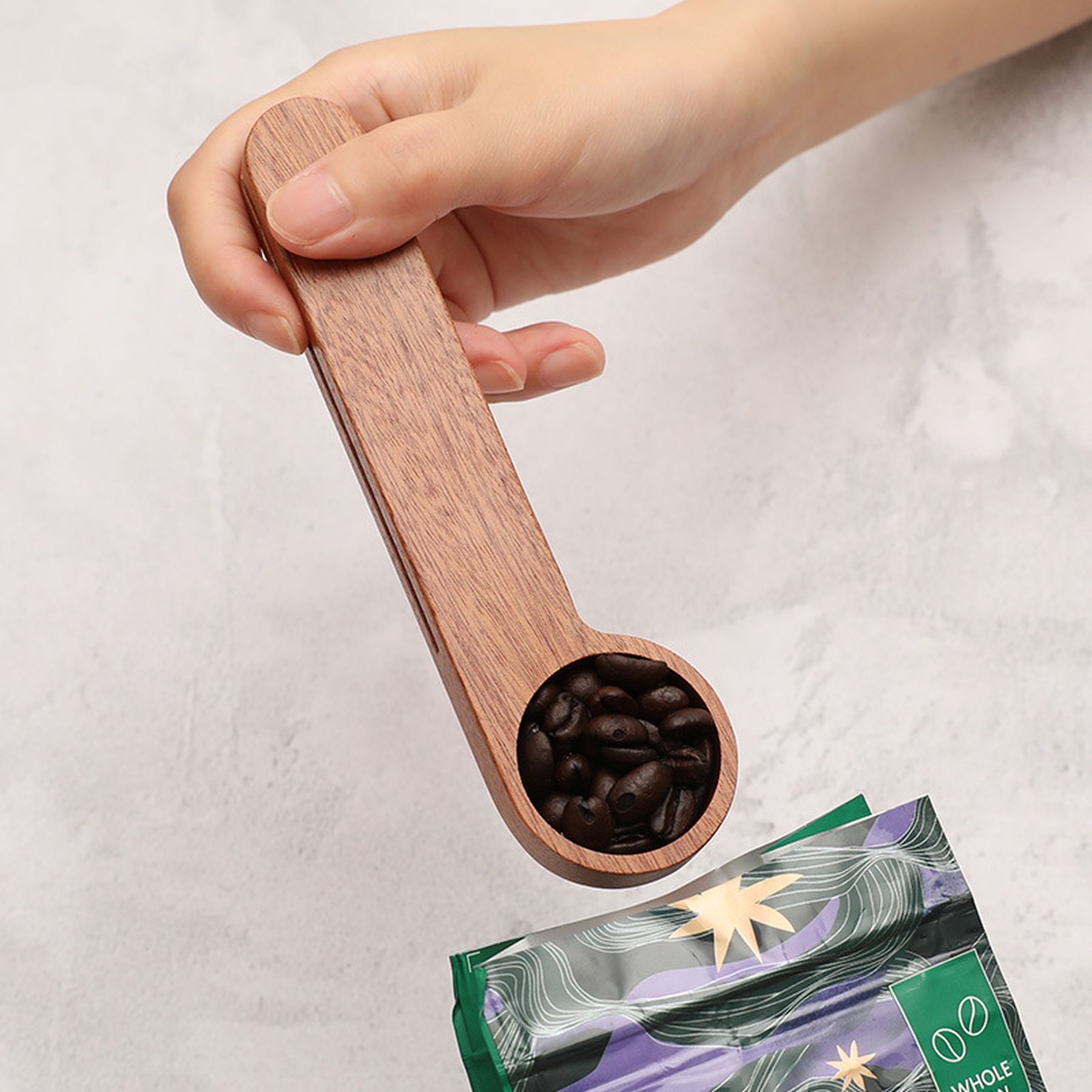 2 In 1 Wooden Coffee Scoop Bag Clip Beech Measuring Spoon 7