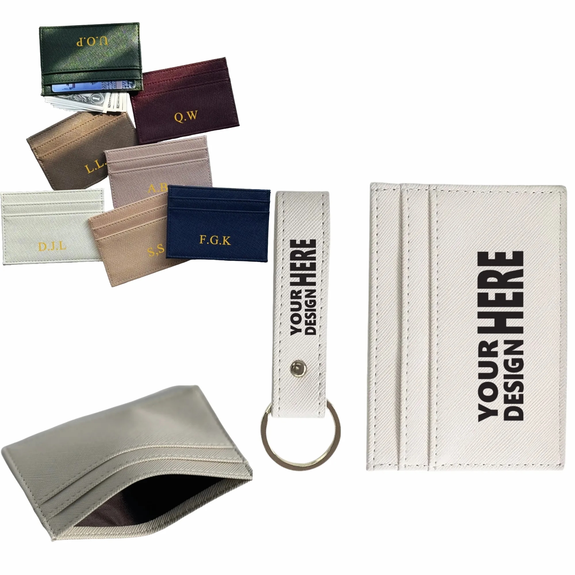 PU Leather Crosshatch Card Keychain Set