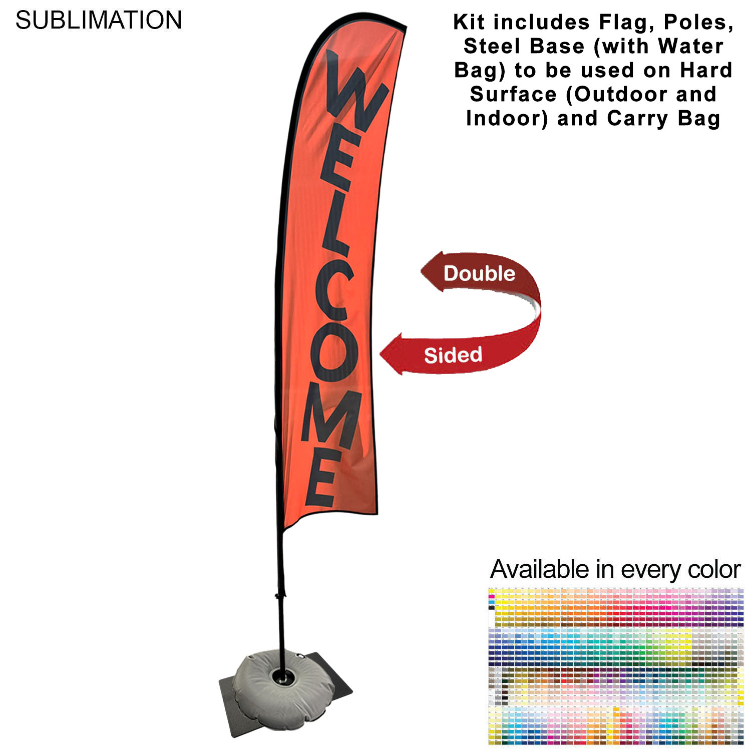 10' Small Feather Flag Kit, Full Color Graphics Double Sided, Outdoor Spike base, Indoor Steel Base 15
