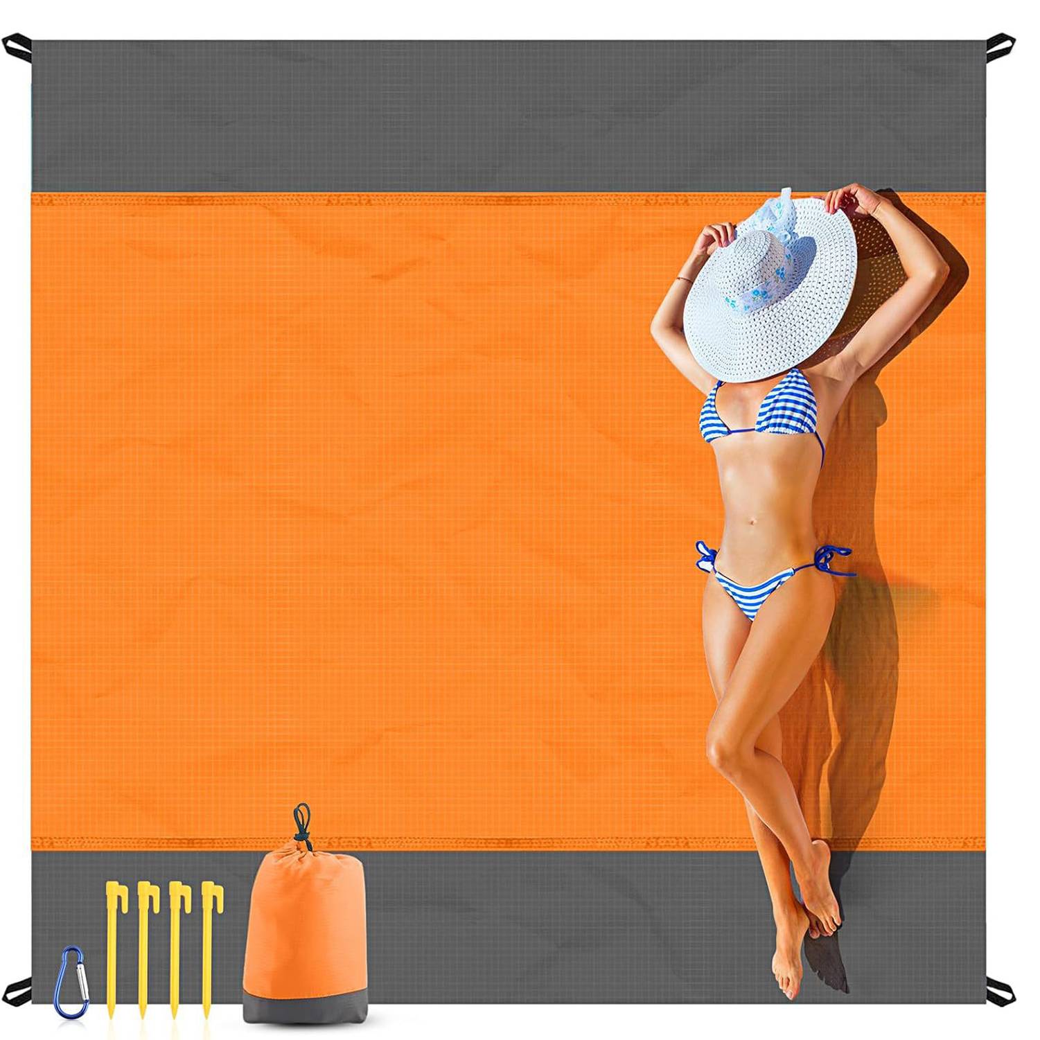 Foldable Waterproof Sandproof Beach Mat w/ 4 Stakes 9