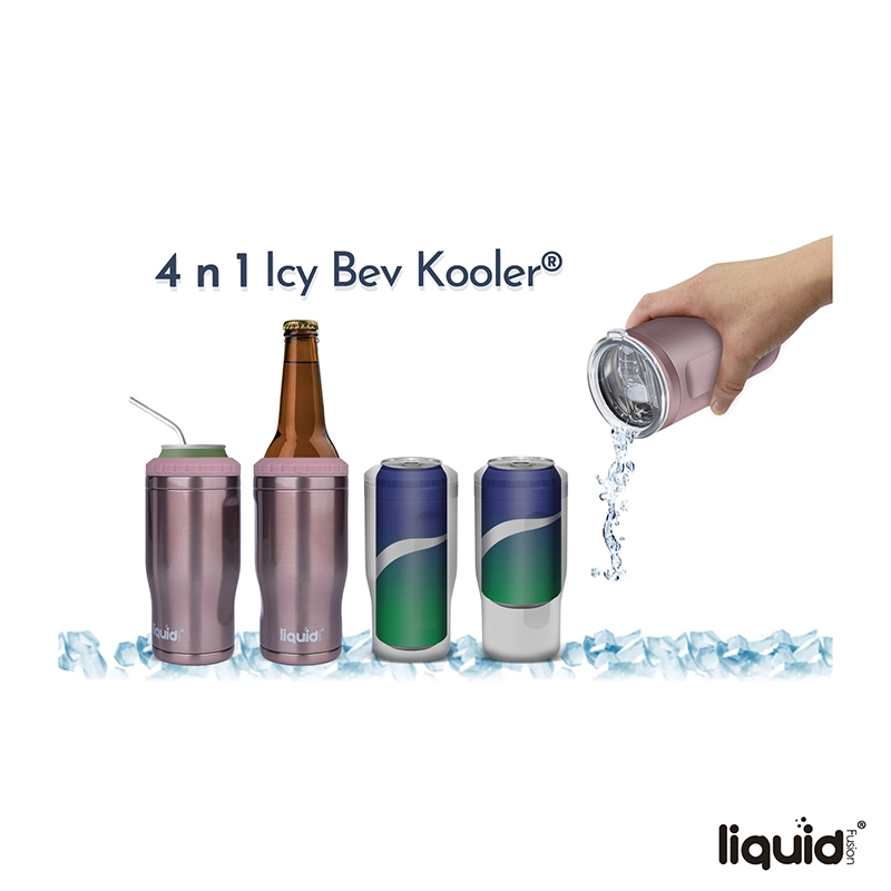 Liquid Fusion® Icy Bev Kooler® 4-In-1 Double Wall Stainless Steel Can Cooler / Tumbler 6