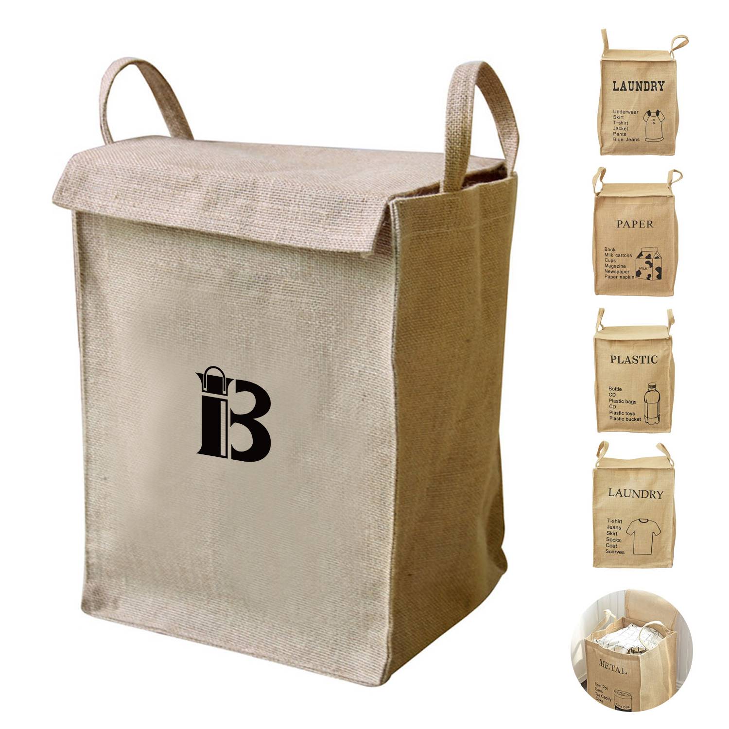 Foldable Waterproof Jute burlap Laundry Bag 1