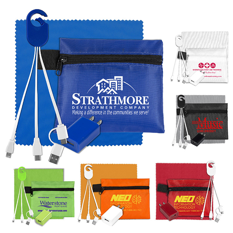 "TECHPACK PLUS" Tech Home and Travel Kit with Microfiber Cleaning Cloth, USB Wall Charger