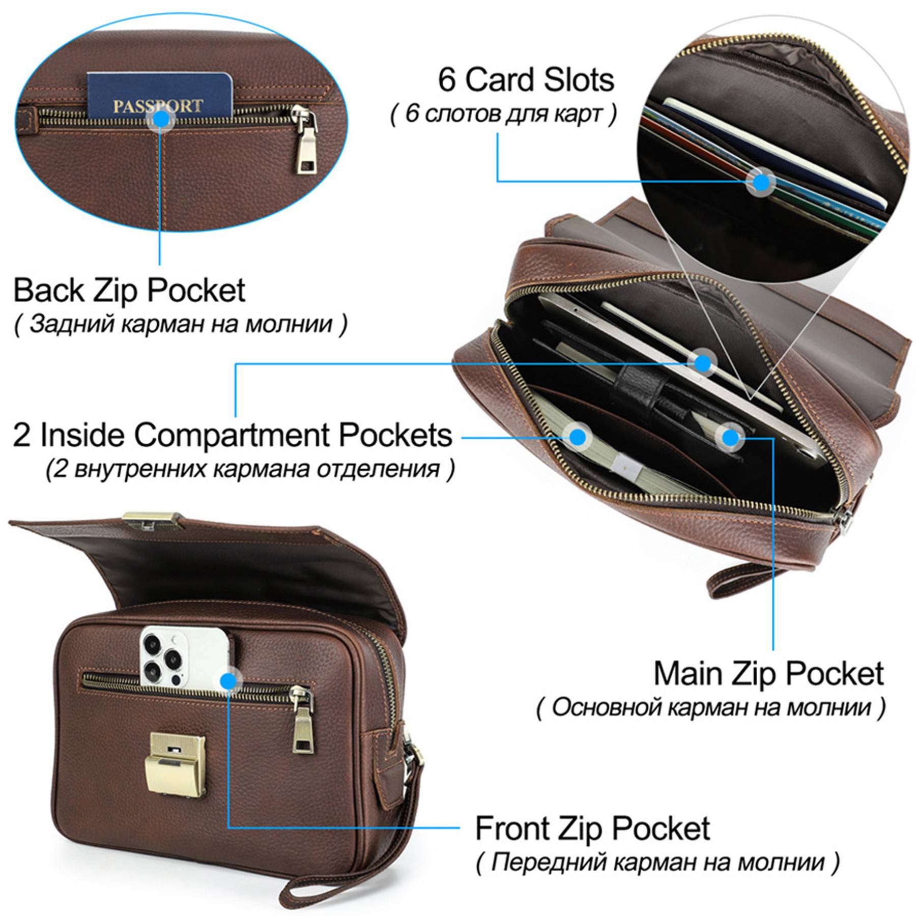 Genuine Leather High end anti-theft Combination lock bag 4