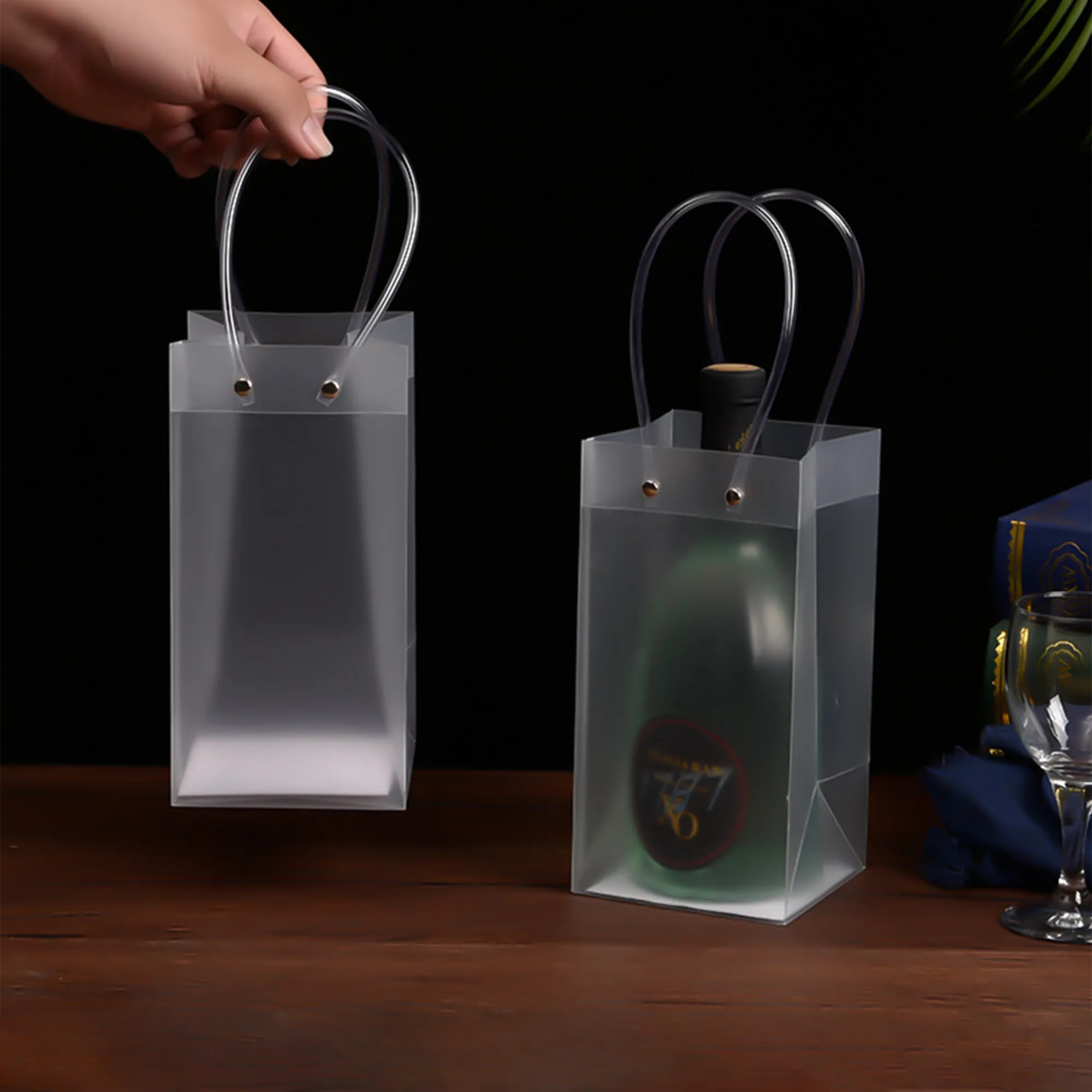 Clear PVC Wine Bottle Cooler Bag with Handles 17