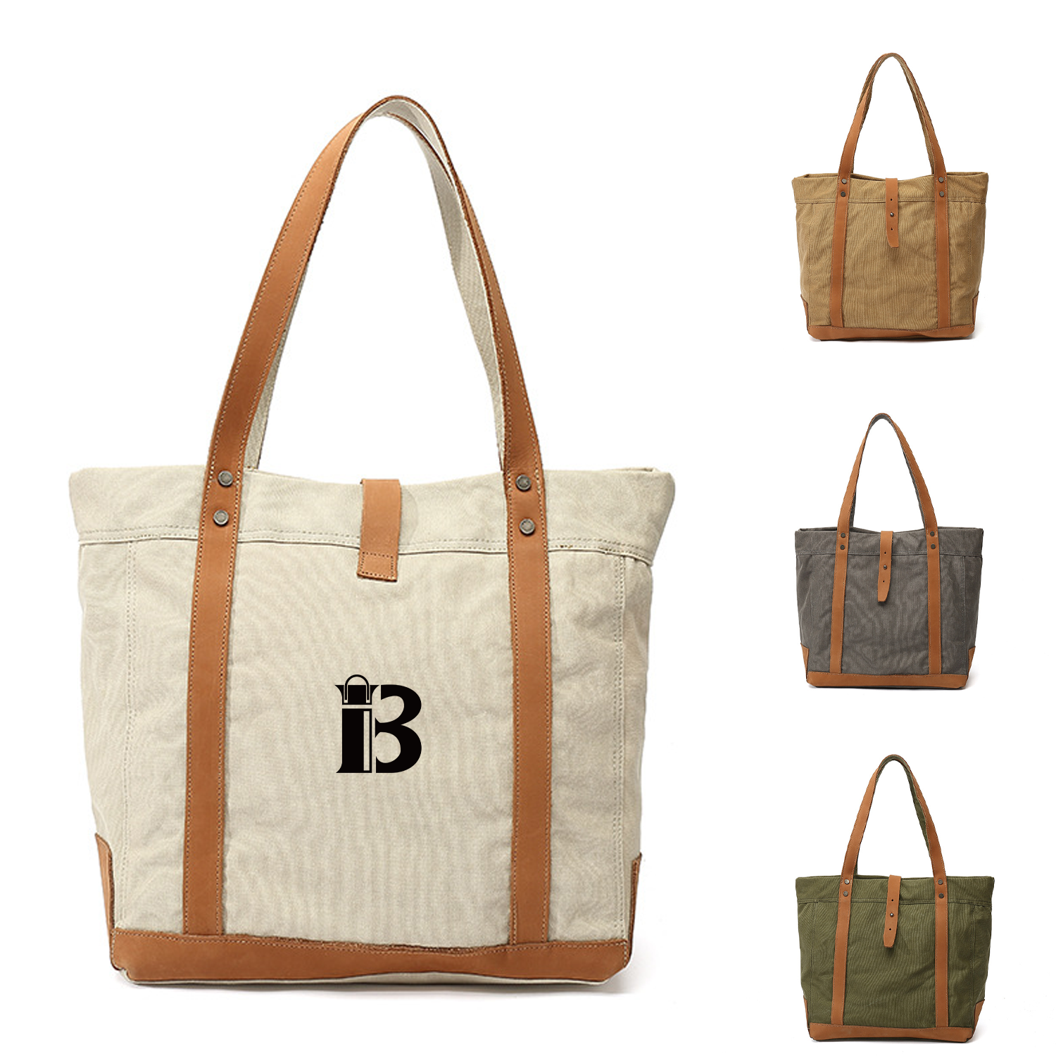 Leather Handle Handbag Waterproof Canvas Bag 7