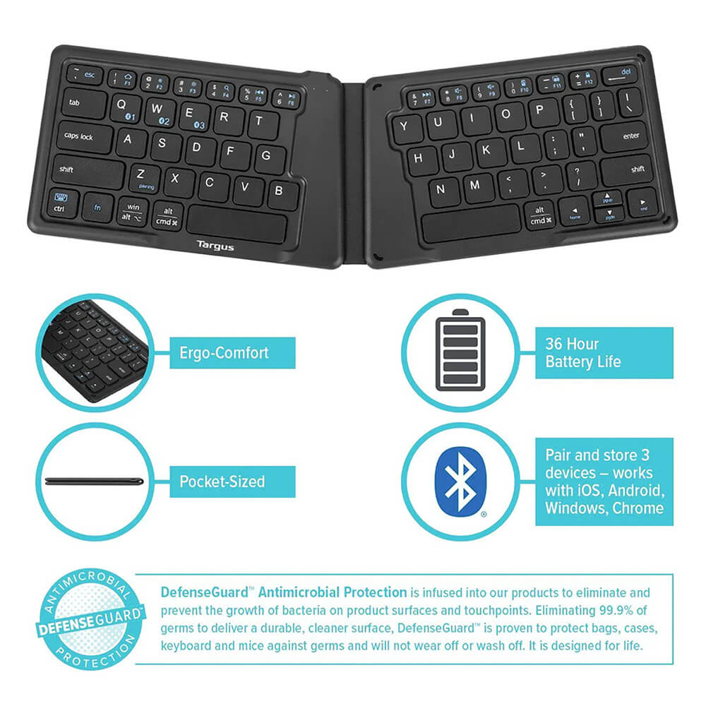 Ergonomic Foldable Bluetooth Antimicrobial Keyboard