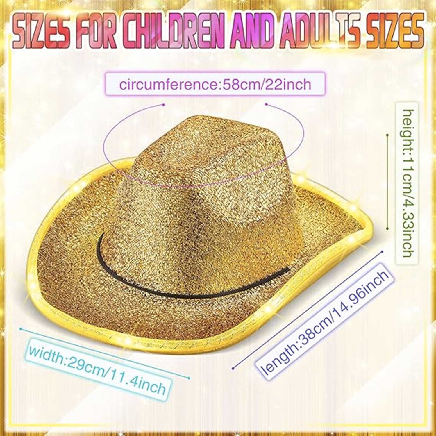 Glitter Light-Up Cowboy Hat w/ Gold Feathers 8