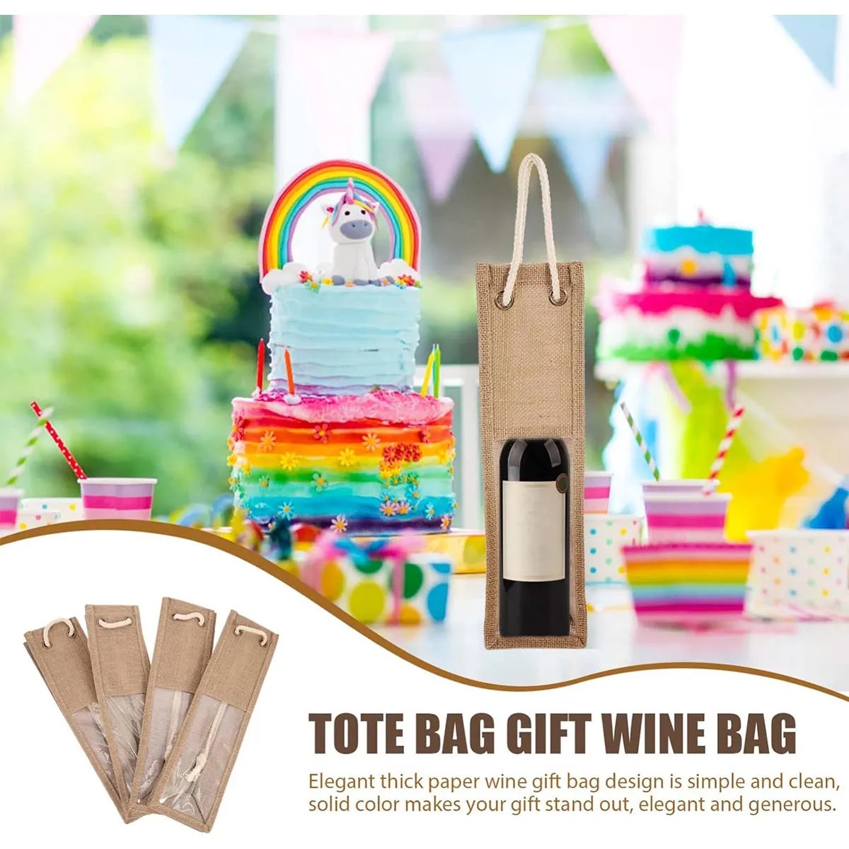 Reusable Natural Jute Wine Handle Bag With Clear Window 3
