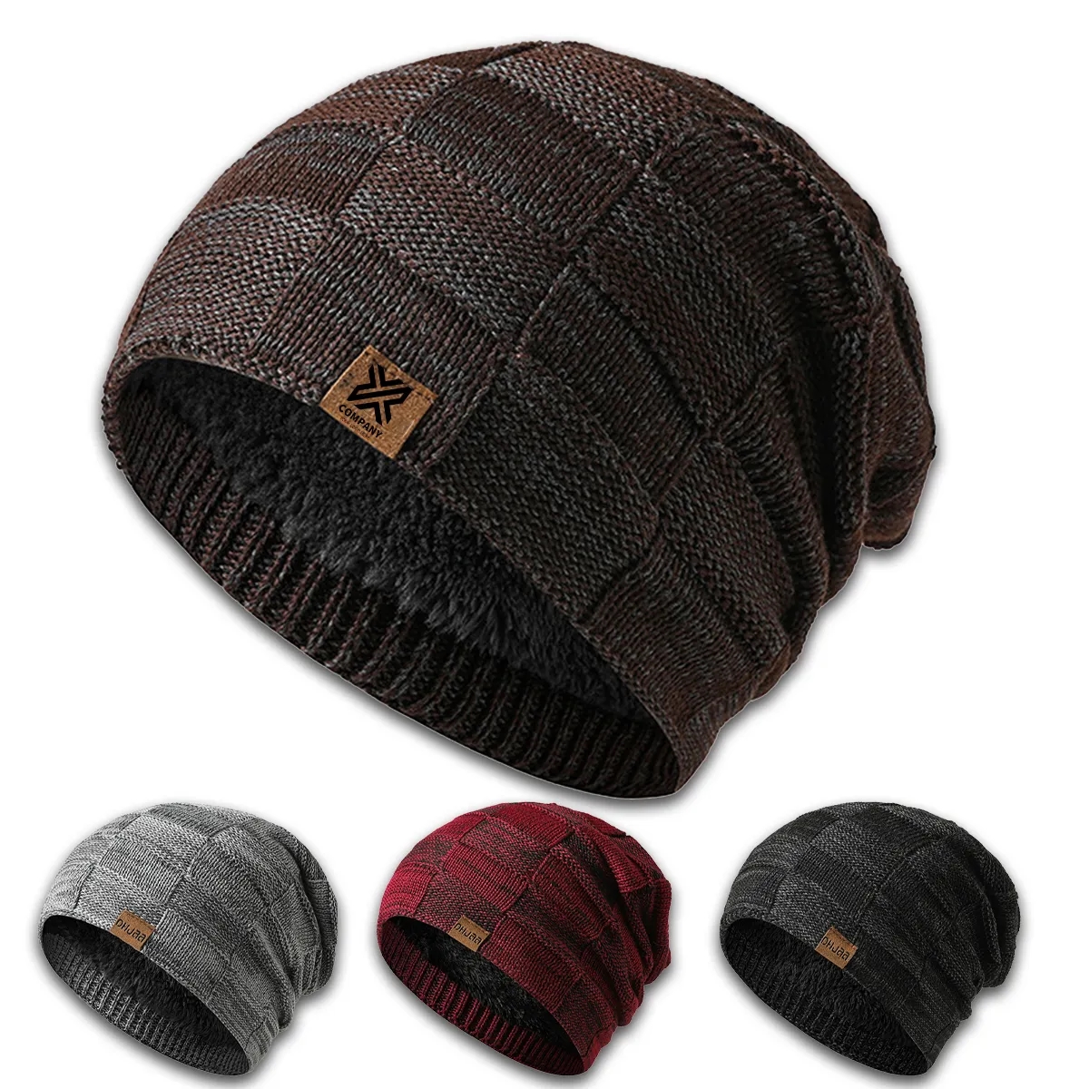 Slouchy Beanie Lined Knit Warm Thick Skully Hat for Men 2