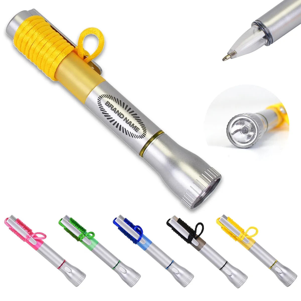 LED Light-Up Black Plastic Ink Pen Necklace Flashlight Pen 1